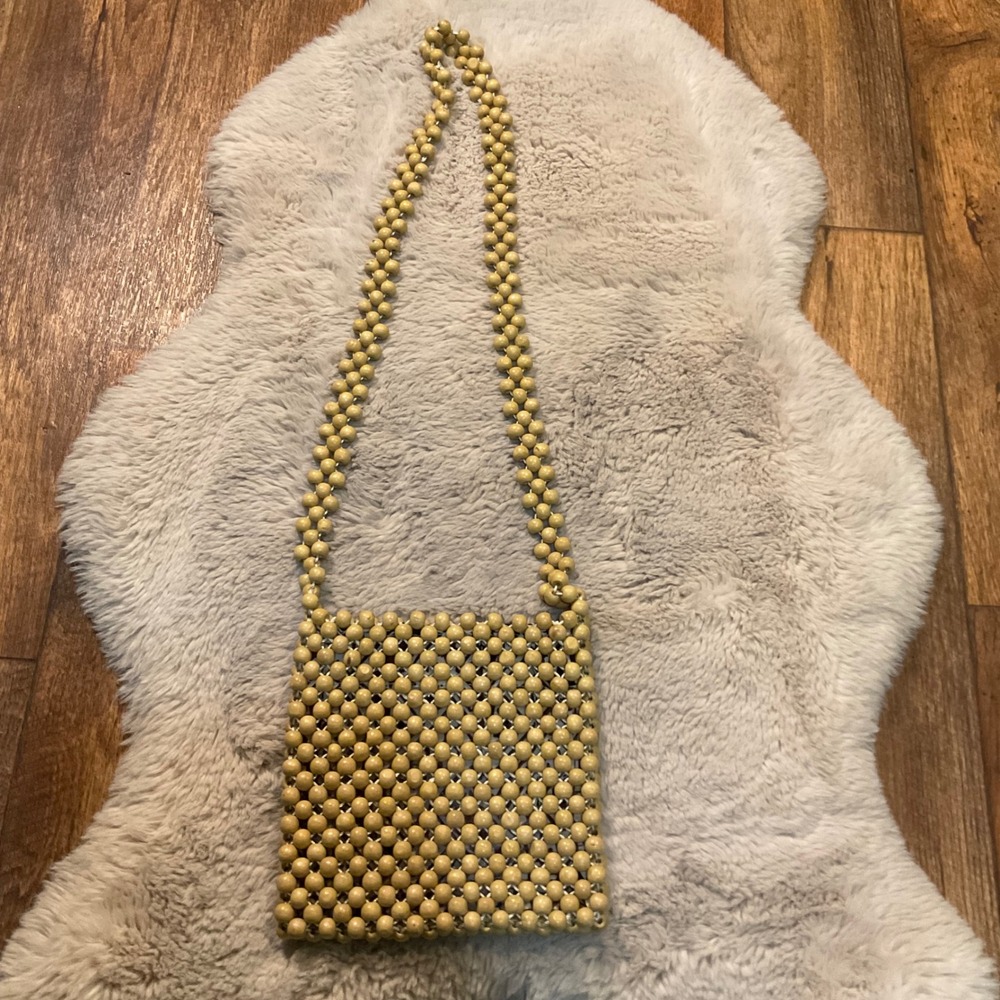 Wood Beaded Bag Handmade In Indonesia‎ Boho 8"x8" Purse Crossbody Shoulder